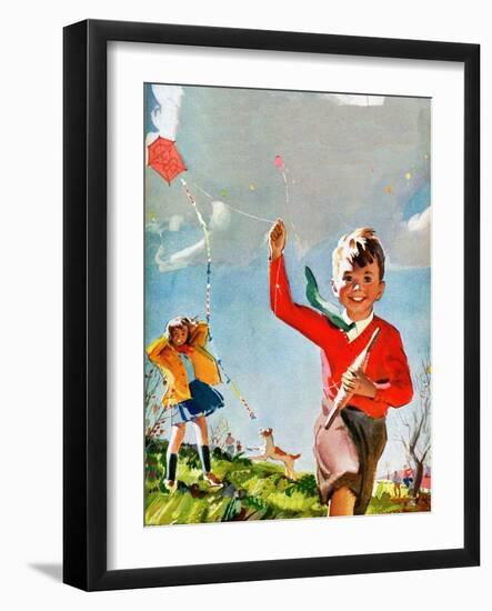 Flying Kites - Child Life-Robert O. Skemp-Framed Giclee Print