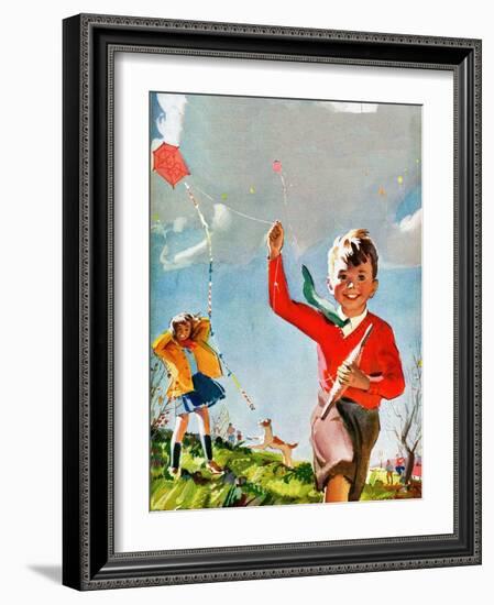 Flying Kites - Child Life-Robert O. Skemp-Framed Giclee Print