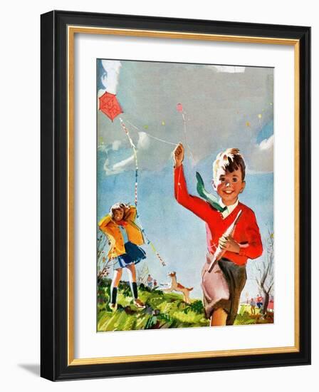 Flying Kites - Child Life-Robert O. Skemp-Framed Giclee Print