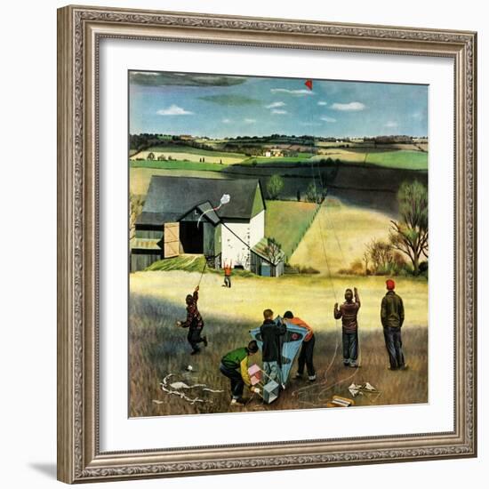 "Flying Kites", March 18, 1950-John Falter-Framed Giclee Print