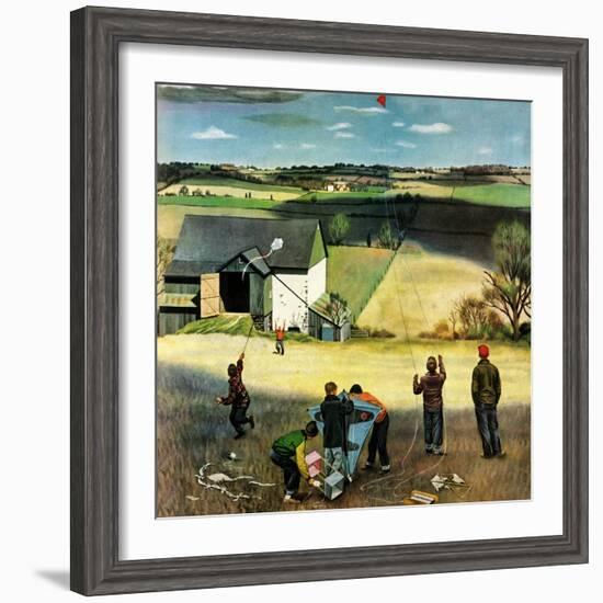 "Flying Kites", March 18, 1950-John Falter-Framed Giclee Print