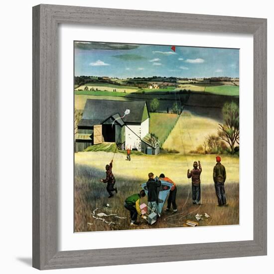 "Flying Kites", March 18, 1950-John Falter-Framed Giclee Print