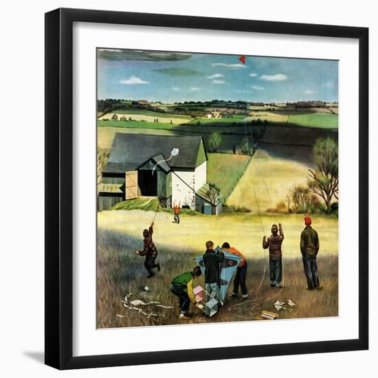 "Flying Kites", March 18, 1950-John Falter-Framed Giclee Print