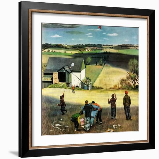 "Flying Kites", March 18, 1950-John Falter-Framed Giclee Print