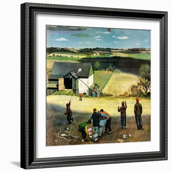 "Flying Kites", March 18, 1950-John Falter-Framed Giclee Print