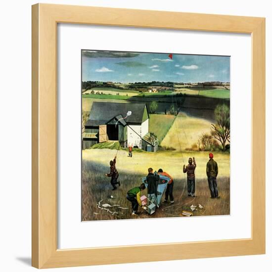 "Flying Kites", March 18, 1950-John Falter-Framed Giclee Print