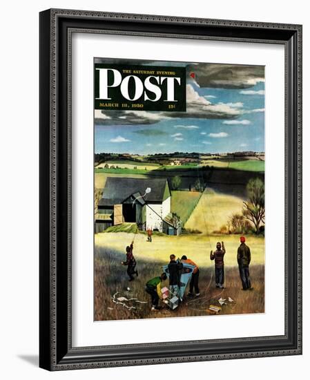 "Flying Kites" Saturday Evening Post Cover, March 18, 1950-John Falter-Framed Giclee Print