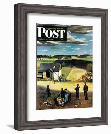 "Flying Kites" Saturday Evening Post Cover, March 18, 1950-John Falter-Framed Giclee Print