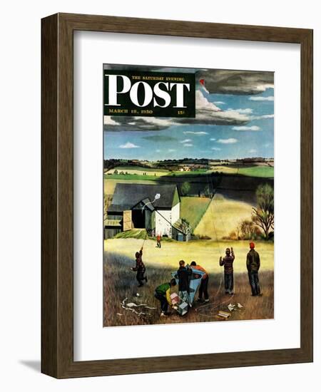 "Flying Kites" Saturday Evening Post Cover, March 18, 1950-John Falter-Framed Giclee Print