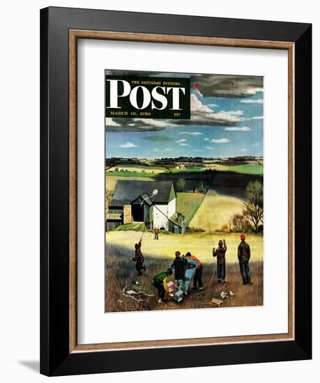 "Flying Kites" Saturday Evening Post Cover, March 18, 1950-John Falter-Framed Giclee Print