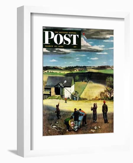 "Flying Kites" Saturday Evening Post Cover, March 18, 1950-John Falter-Framed Giclee Print