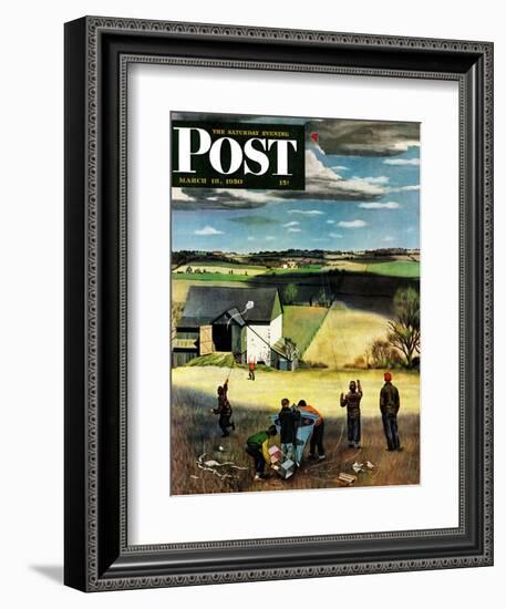 "Flying Kites" Saturday Evening Post Cover, March 18, 1950-John Falter-Framed Giclee Print