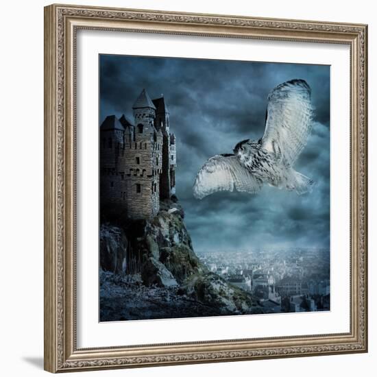 Flying Owl Bird-egal-Framed Art Print