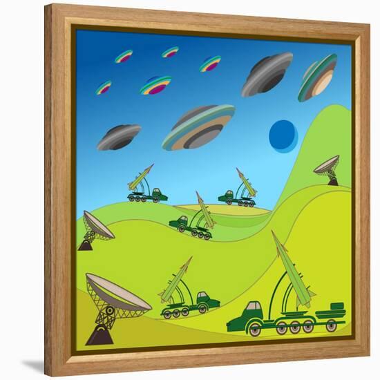 Flying Plates of Aliens are Attacking the Earth-qiiip-Framed Stretched Canvas