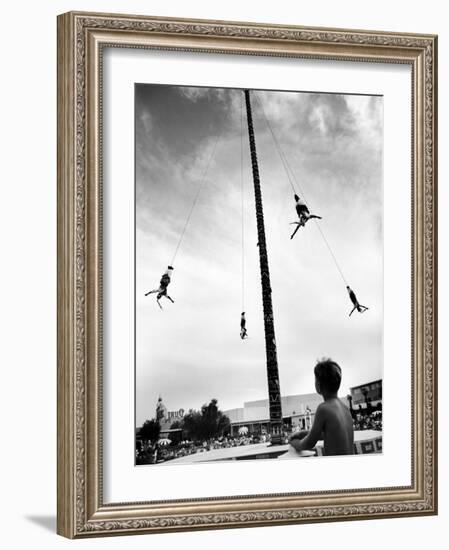 Flying Pole Dance or Voladores, Being Peformed by Aztec-Maya Ballet Co. at Dunes Hotels-Allan Grant-Framed Photographic Print