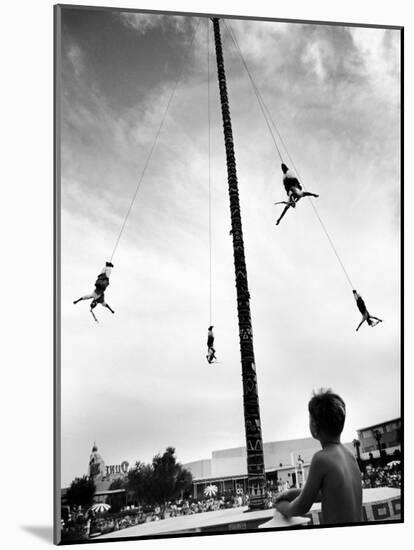 Flying Pole Dance or Voladores, Being Peformed by Aztec-Maya Ballet Co. at Dunes Hotels-Allan Grant-Mounted Photographic Print