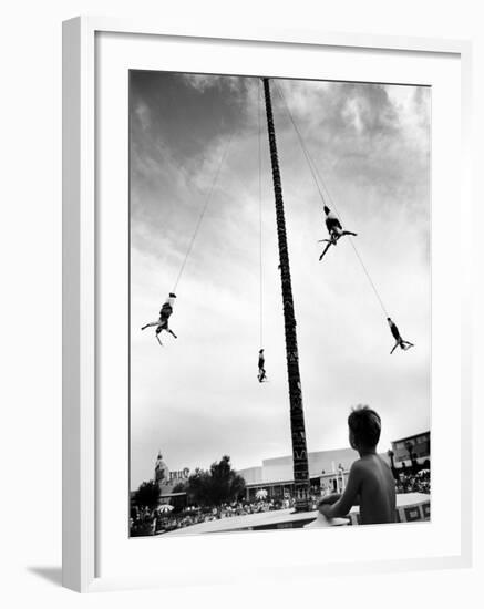 Flying Pole Dance or Voladores, Being Peformed by Aztec-Maya Ballet Co. at Dunes Hotels-Allan Grant-Framed Photographic Print