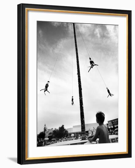 Flying Pole Dance or Voladores, Being Peformed by Aztec-Maya Ballet Co. at Dunes Hotels-Allan Grant-Framed Photographic Print