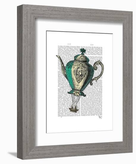 Flying Teapot 1 Green and Yellow-Fab Funky-Framed Art Print