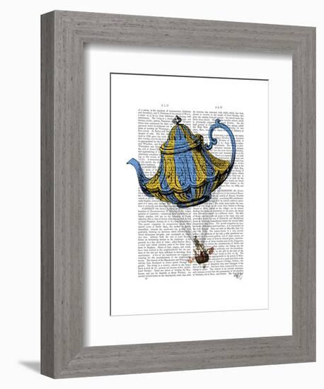 Flying Teapot 3 Blue and Yellow-Fab Funky-Framed Art Print