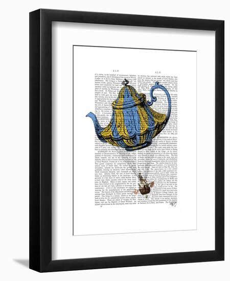 Flying Teapot 3 Blue and Yellow-Fab Funky-Framed Art Print