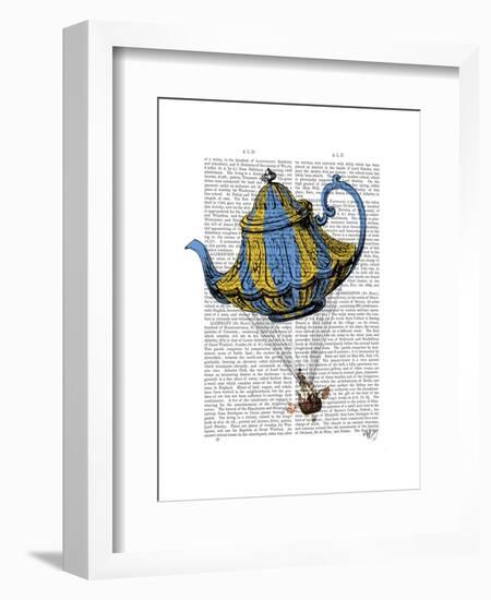 Flying Teapot 3 Blue and Yellow-Fab Funky-Framed Art Print