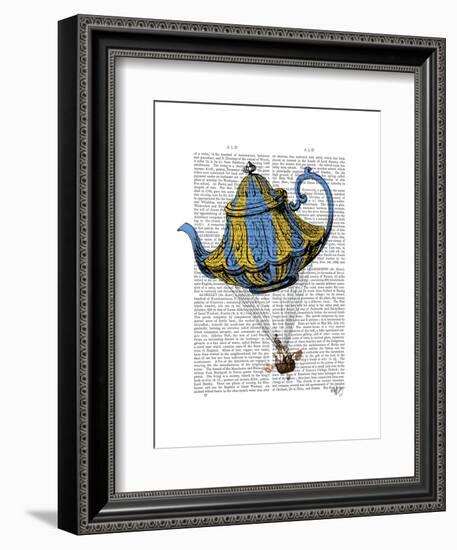 Flying Teapot 3 Blue and Yellow-Fab Funky-Framed Art Print