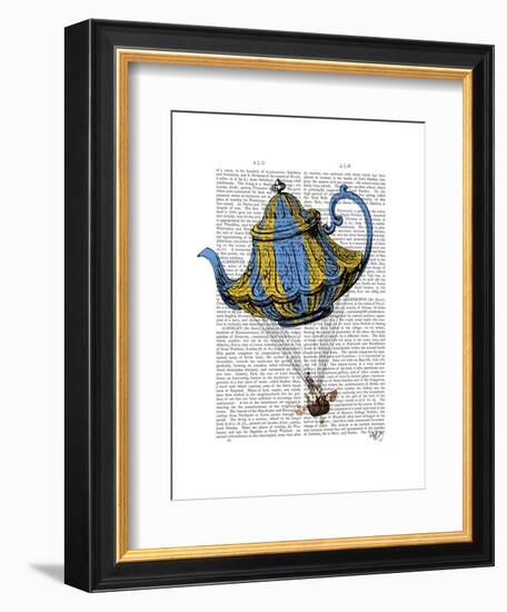 Flying Teapot 3 Blue and Yellow-Fab Funky-Framed Art Print