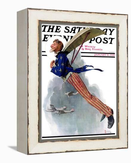 "Flying Uncle Sam" Saturday Evening Post Cover, January 21,1928-Norman Rockwell-Framed Premier Image Canvas