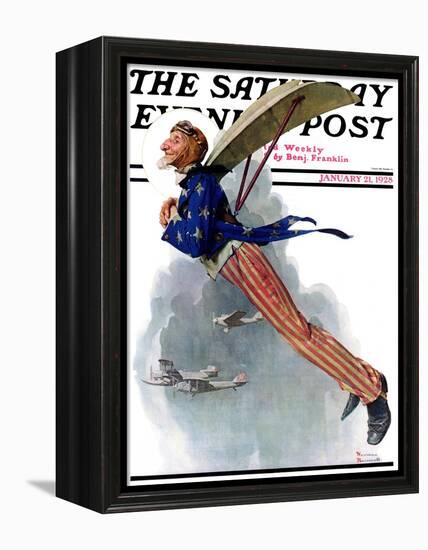 "Flying Uncle Sam" Saturday Evening Post Cover, January 21,1928-Norman Rockwell-Framed Premier Image Canvas