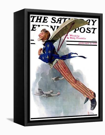 "Flying Uncle Sam" Saturday Evening Post Cover, January 21,1928-Norman Rockwell-Framed Premier Image Canvas