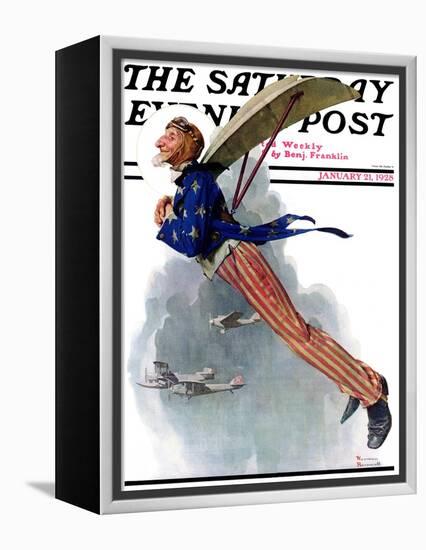 "Flying Uncle Sam" Saturday Evening Post Cover, January 21,1928-Norman Rockwell-Framed Premier Image Canvas