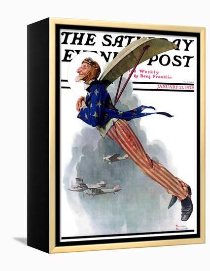 "Flying Uncle Sam" Saturday Evening Post Cover, January 21,1928-Norman Rockwell-Framed Premier Image Canvas