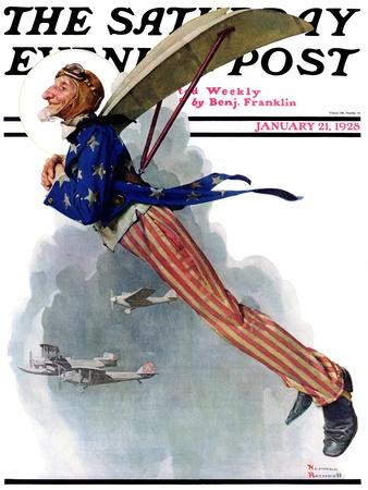 Flying Uncle Sam" Saturday Evening Post Cover, January 21,1928' Giclee  Print - Norman Rockwell | Art.com