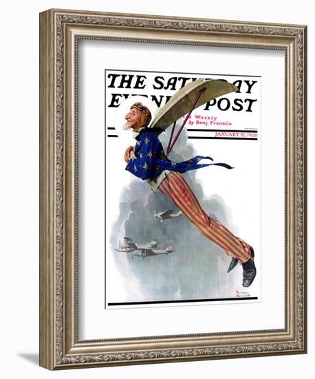 "Flying Uncle Sam" Saturday Evening Post Cover, January 21,1928-Norman Rockwell-Framed Giclee Print