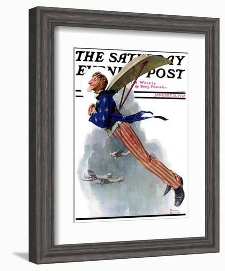 "Flying Uncle Sam" Saturday Evening Post Cover, January 21,1928-Norman Rockwell-Framed Giclee Print