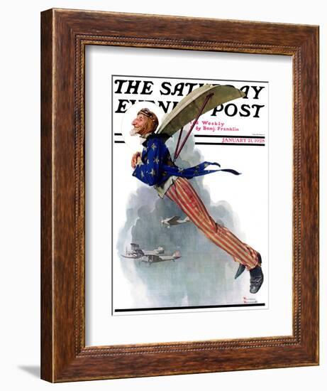 "Flying Uncle Sam" Saturday Evening Post Cover, January 21,1928-Norman Rockwell-Framed Giclee Print