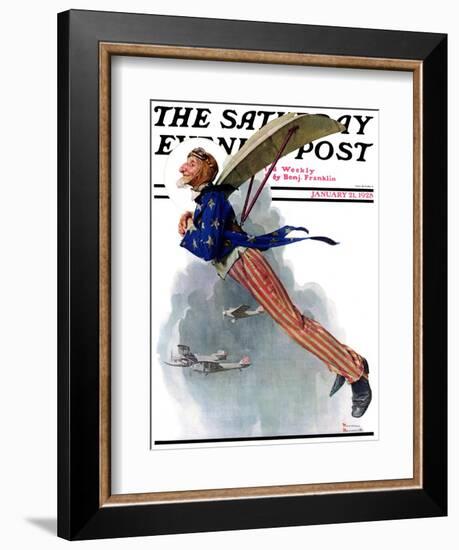 "Flying Uncle Sam" Saturday Evening Post Cover, January 21,1928-Norman Rockwell-Framed Giclee Print