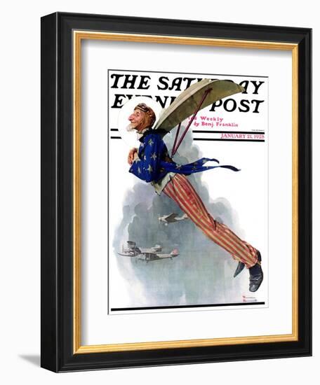 "Flying Uncle Sam" Saturday Evening Post Cover, January 21,1928-Norman Rockwell-Framed Giclee Print