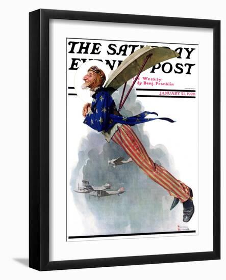 "Flying Uncle Sam" Saturday Evening Post Cover, January 21,1928-Norman Rockwell-Framed Giclee Print