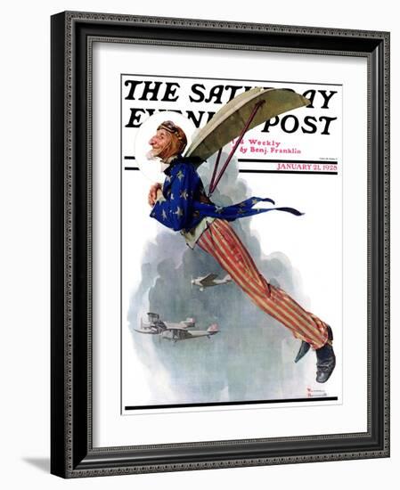 "Flying Uncle Sam" Saturday Evening Post Cover, January 21,1928-Norman Rockwell-Framed Giclee Print