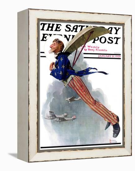 "Flying Uncle Sam" Saturday Evening Post Cover, January 21,1928-Norman Rockwell-Framed Premier Image Canvas