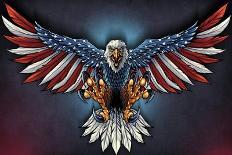 Eagle With US Flag Wings Spread-FlyLand Designs-Giclee Print