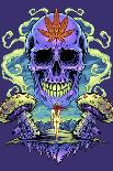 Purple Cannabis Skull With Mushrooms-FlyLand Designs-Giclee Print