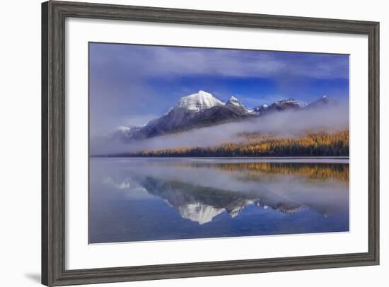 Fog at Rainbow Peak and Bowman Lake in Autumn in Glacier National Park, Montana-Chuck Haney-Framed Photographic Print