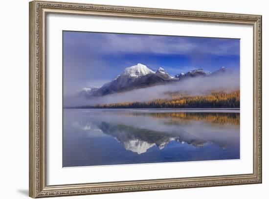 Fog at Rainbow Peak and Bowman Lake in Autumn in Glacier National Park, Montana-Chuck Haney-Framed Photographic Print