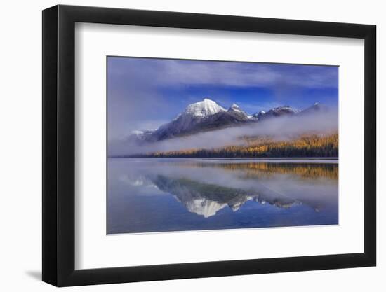 Fog at Rainbow Peak and Bowman Lake in Autumn in Glacier National Park, Montana-Chuck Haney-Framed Photographic Print