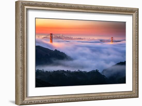 Fog Blankets at Twilight Sunrise Gold Over San Francisco Golden Gate Bridge-Vincent James-Framed Photographic Print