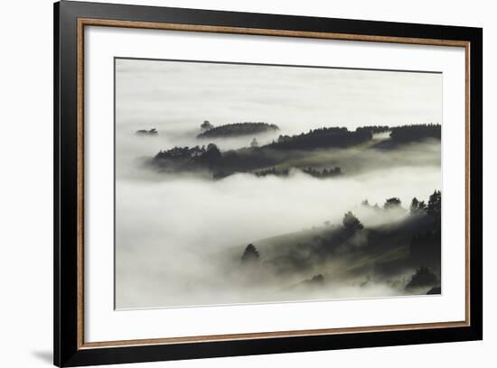 Fog over Otago Harbour and Otago Peninsula, Dunedin, South Island, New Zealand-David Wall-Framed Photographic Print