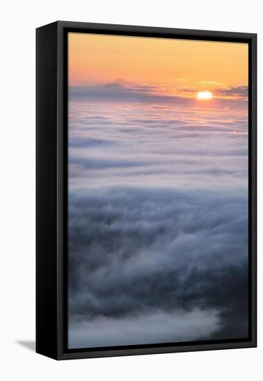 Fog over Puget Sound At sunrise seen from Olympic Mountains. Mount Baker is in the distance-Alan Majchrowicz-Framed Premier Image Canvas